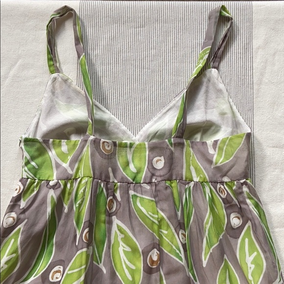 VINCE Size 4 Green Leaf Print Gray Sundress - Picture 8 of 16